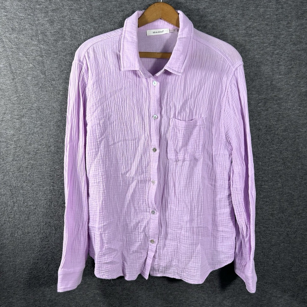 Women Large Pink Gauze Crinkle Cotton Country Prairie Boho Beach Button Up Top